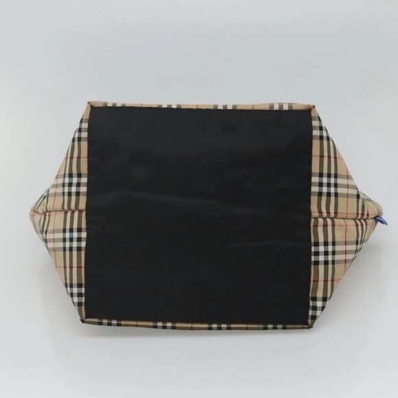 Burberrys Nova Check Blue Label Tote Bag Nylon Beige Silver Auth - Picture 4 of 16